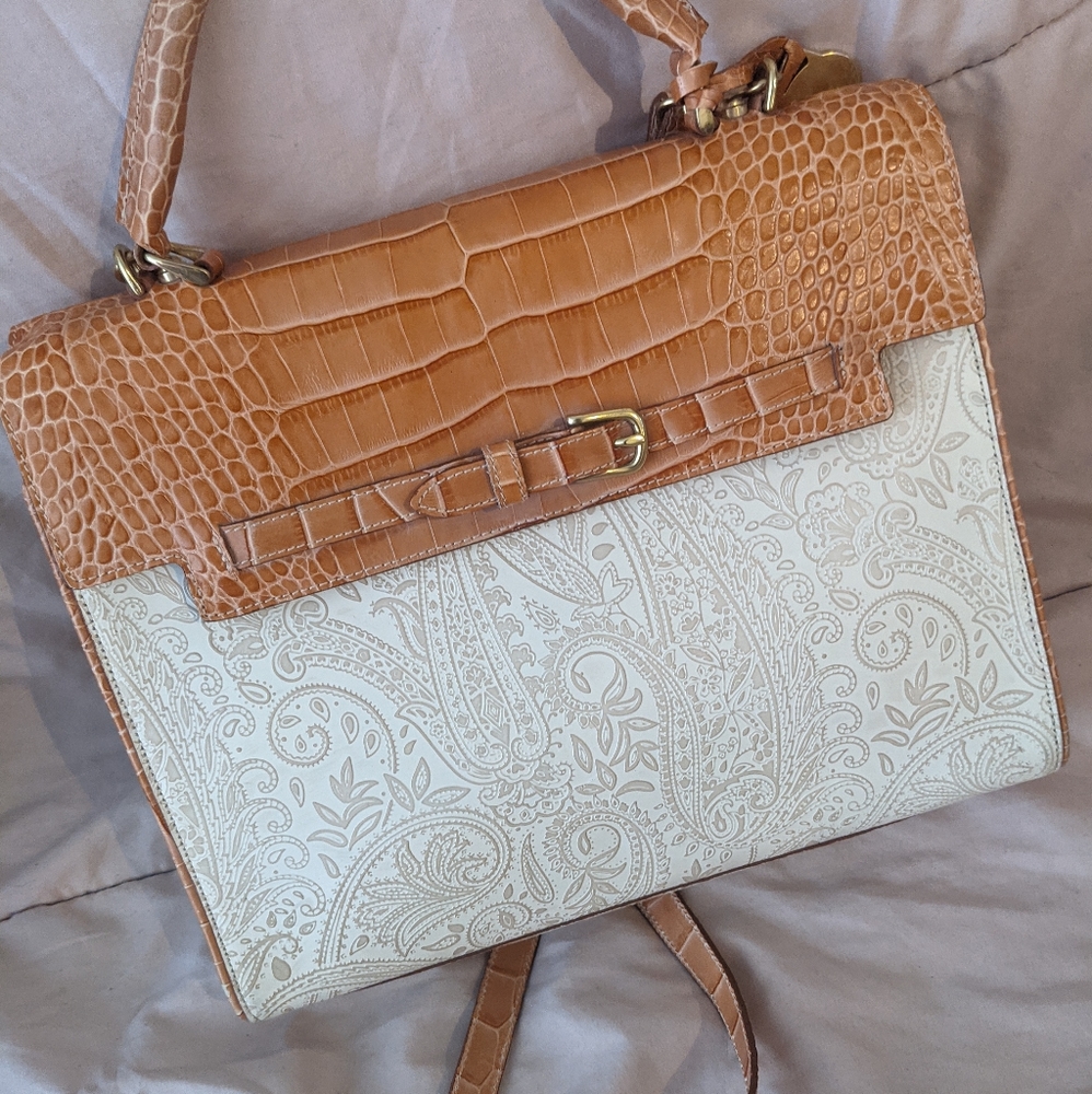 90s Vintage Brahmin Paisley and Croc Embossed Crossbody